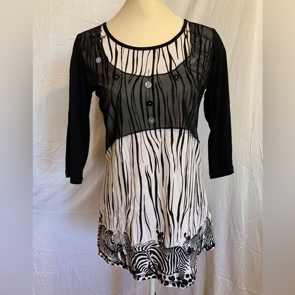 Funky Zebra stripes and embroidery /mesh tunic - Picture 1 of 8